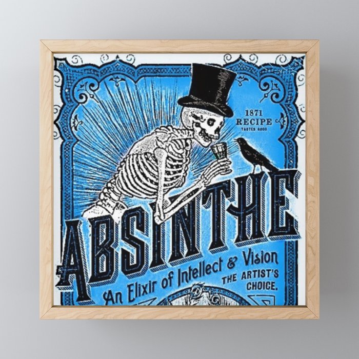 Vintage 1871 Absinthe Blue Liquor Skeleton Elixir Aperitif Cocktail Alcohol Advertisement Poster Framed Mini Art Print
