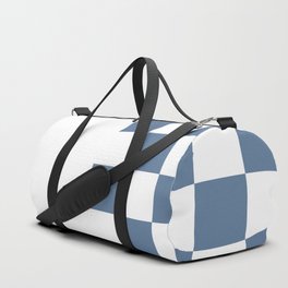 Slate Blue and White Chess With Solid White Vertical Split   Duffle Bag