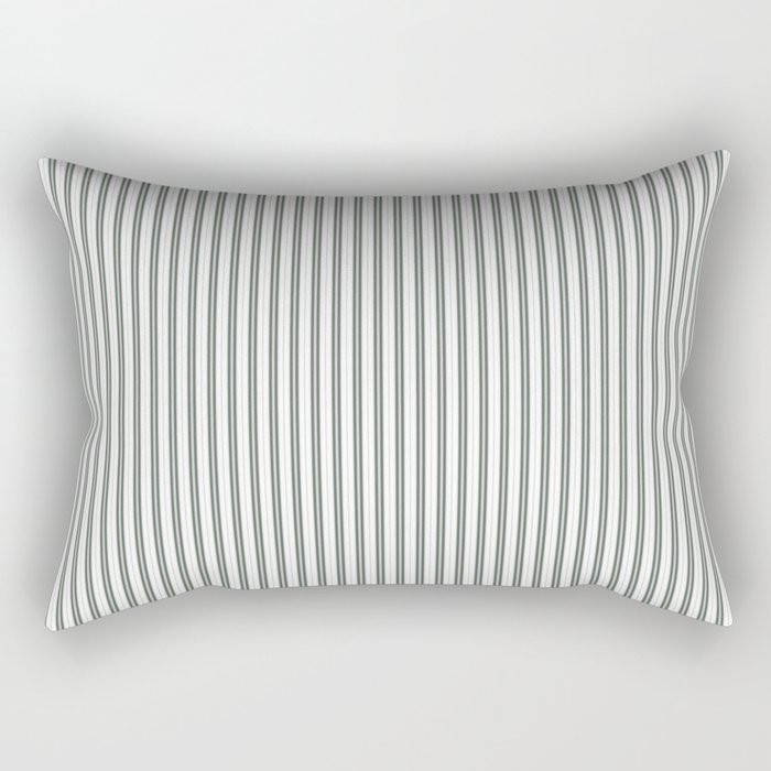 Forest Green and White Micro Vertical Vintage English Country Cottage Ticking Stripe Rectangular Pillow