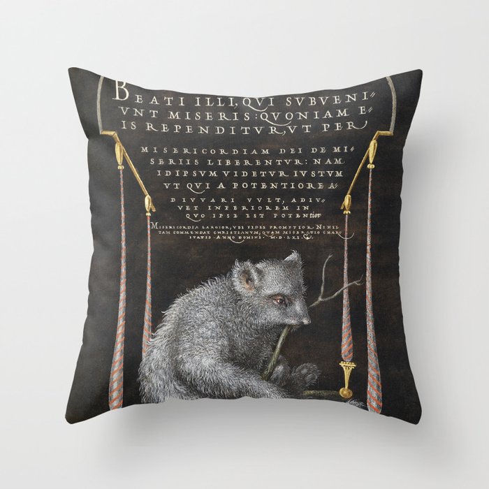 Vintage Calligraphic poster with a bear Throw Pillow