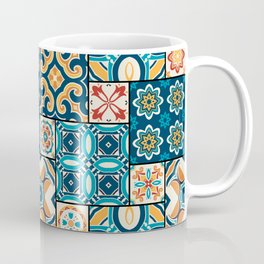 Traditional ornate portuguese decorative color tiles azulejos. Abstract background. Vintage hand drawn illustration, typical portuguese tiles, Ceramic tiles. Seamless pattern.  Coffee Mug