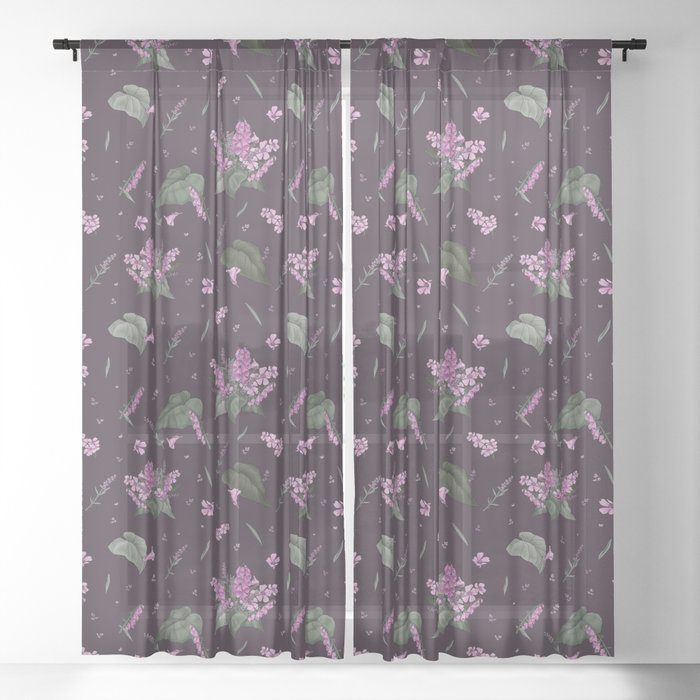 Warning Bouquet Dark Floral Print Sheer Curtain