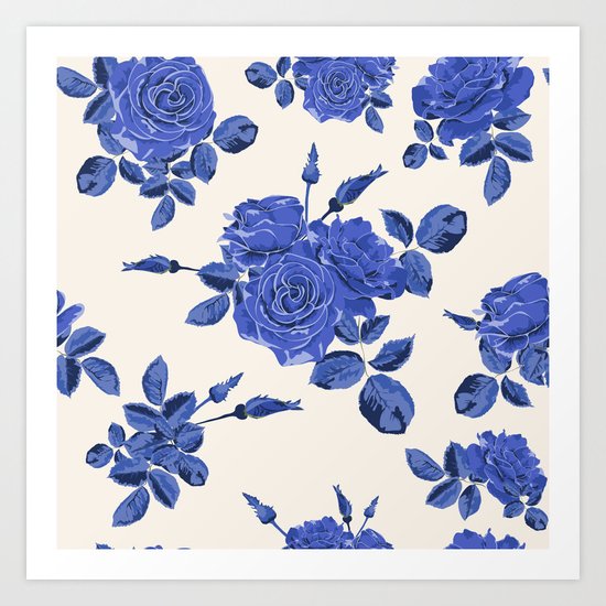 Seamless blue roses pattern Art Print