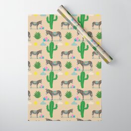 Cute donkey,cactus plants pattern,beige background  Wrapping Paper
