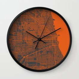 Chicago map orange Wall Clock