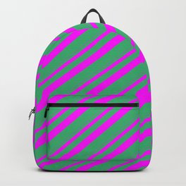 [ Thumbnail: Fuchsia and Sea Green Colored Stripes/Lines Pattern Backpack ]