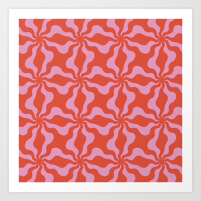 Retro Orange Pink Abstract 70s Pattern Art Print