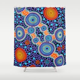 Authentic Aboriginal Art - The Journey Blue Shower Curtain