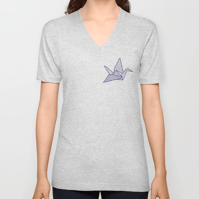Swan, navy lines on turquoise V Neck T Shirt