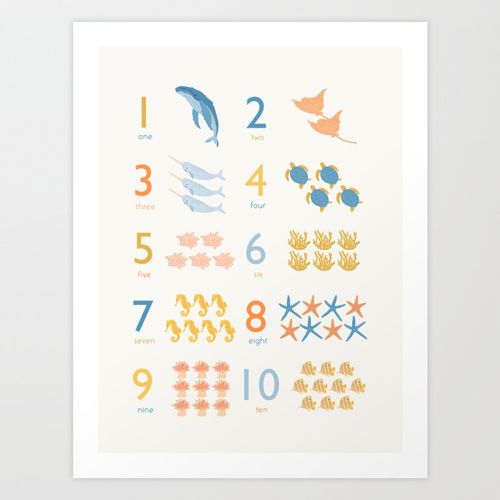 Sea Animals Numbers Art Print