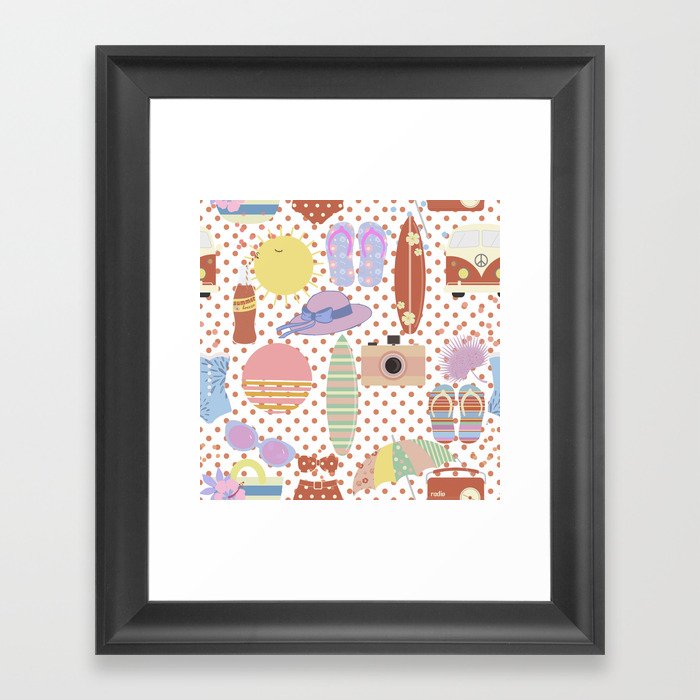 Summer Beach Red dots Framed Art Print