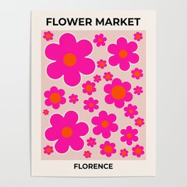 Flower Market Print Retro Flower Florence Flower Market Abstract Floral Art Pink Flowers Botanical Poster