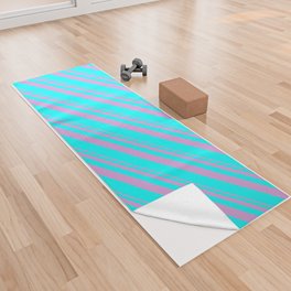 [ Thumbnail: Plum & Aqua Colored Stripes/Lines Pattern Yoga Towel ]