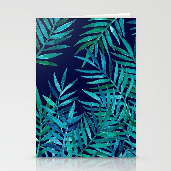 Watercolor Palm Leaves on Navy Stationery Cards