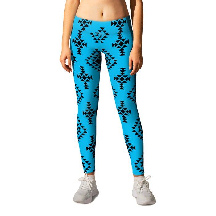 Turquoise and Black Native American Tribal Pattern Leggings