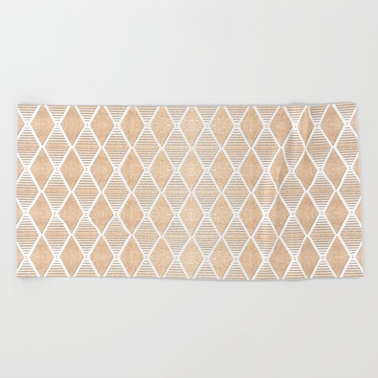 White and Copper Geometric Pattern Beach Towel