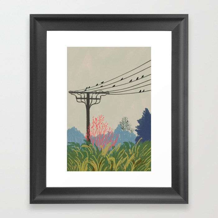 Powerlines and Birds Landscape Framed Art Print