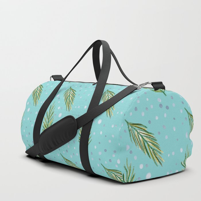 Christmas Pattern Floral Turquoise Leaf Feather Duffle Bag