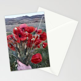 Surreal red poppy bouquet in woman hand remembrance flowers Stationery Card