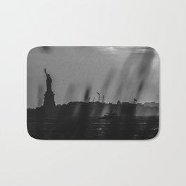 The Statue of Liberty at sunset in New York City black and white Bath Mat