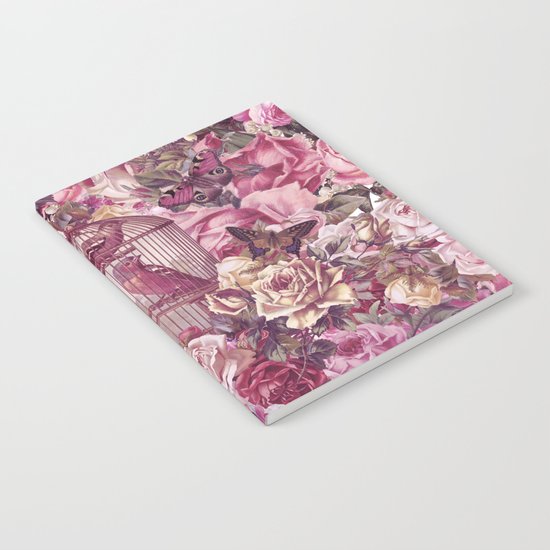 Vintage Bird Cage Flower Pattern Retro Illustration Notebook