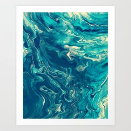 Blue & White Marble Acrylic Abstraction Art Print