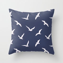 Seagull silhouettes navy blue Throw Pillow