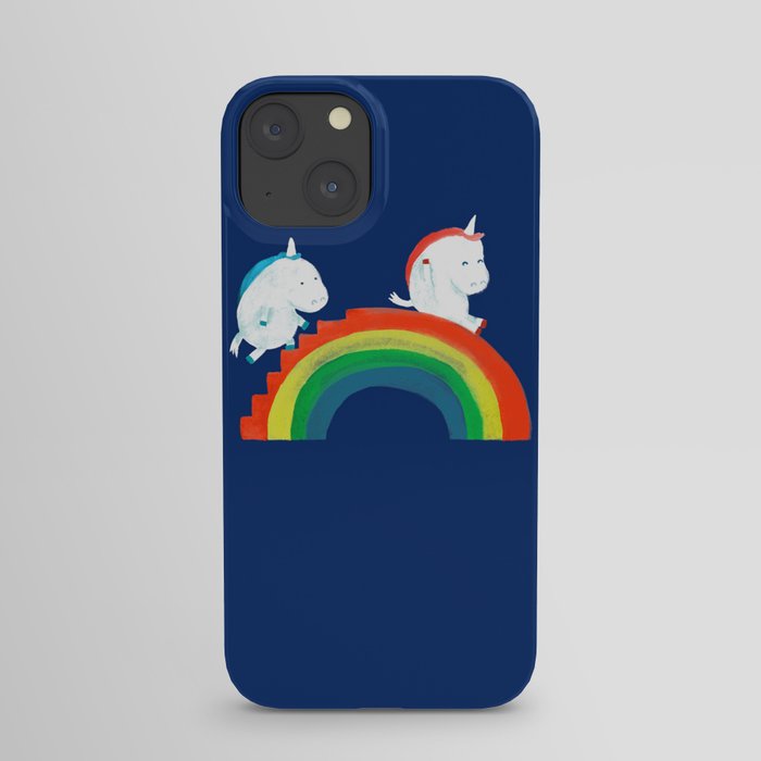 Unicorn on rainbow slide iPhone Case