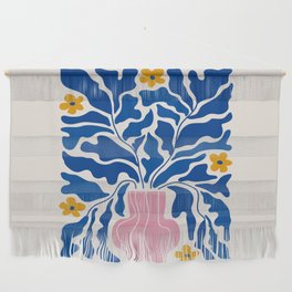 Summer Bloom: Electric Blue Leaves & Golden Poppies Wall Hanging