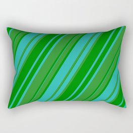 [ Thumbnail: Forest Green, Green & Light Sea Green Colored Pattern of Stripes Rectangular Pillow ]