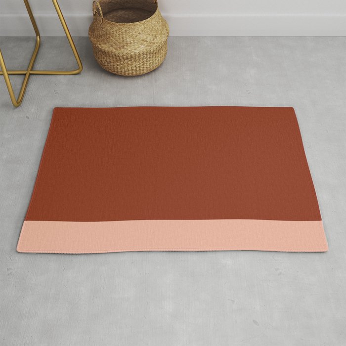 Rich Maroon Rust and Pale Salmon Color Block Rug