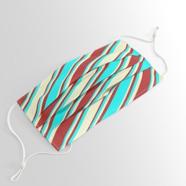 [ Thumbnail: Red, Cyan, and Light Yellow Colored Stripes Pattern Face Mask ]