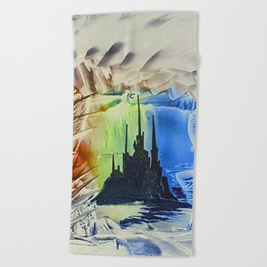 Blue alien cityscape Beach Towel