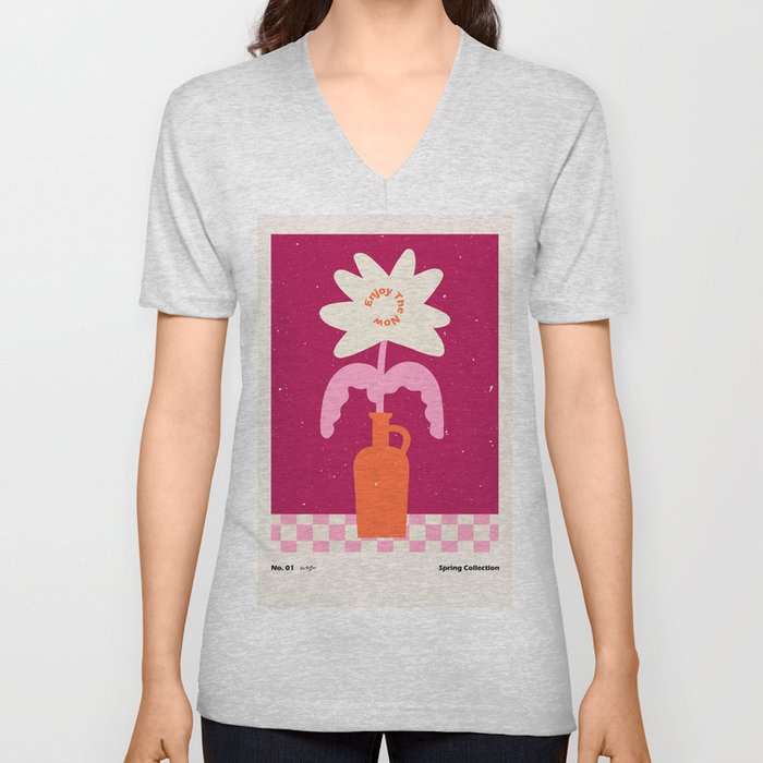 Abstract modern vase and flower. Enjoy the Now quote V Neck T Shirt