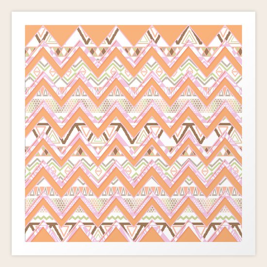 Abstract Bright Aztec Orange Brown Chevron Pattern Art Print