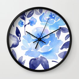 Blue Watercolor Floral Wall Clock