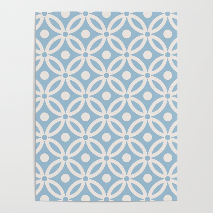 Pretty Intertwined Ring and Dot Pattern 630 Blue and Linen White Poster