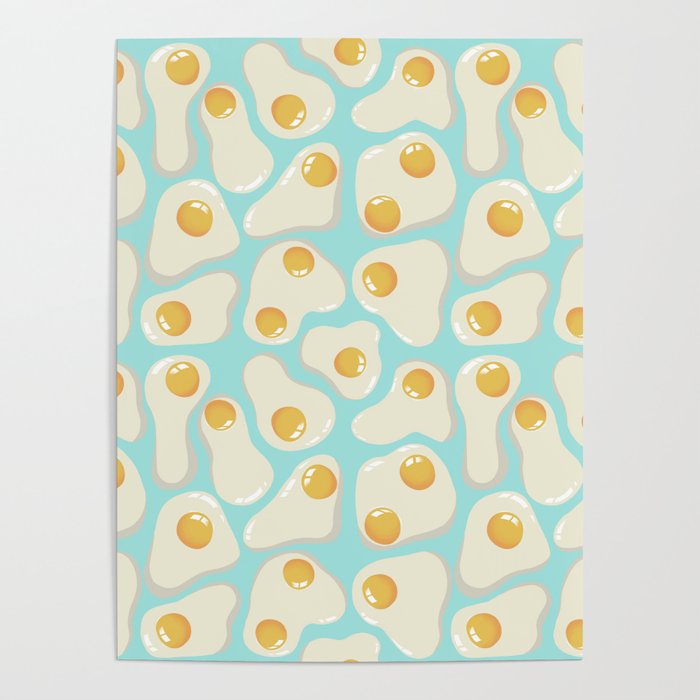 Fried Eggs on blue background Poster