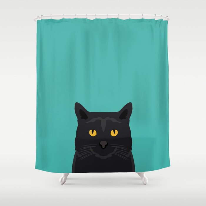 Cat head black cat peeking gifts for cat lovers pet portraits Shower Curtain