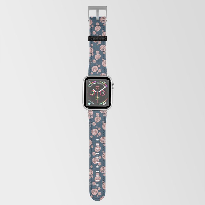 Simple old pastel pink roses on dark blue Apple Watch Band