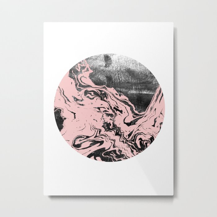 Kennett - abstract marble pink pastel painting boho urban city bklyn black and white modern minimal Metal Print