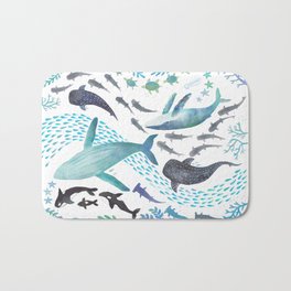 Sharks, Humpback Whales, Orcas & Turtles Ocean Play Print Bath Mat