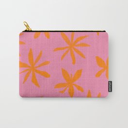 Tropical Coral Orange Flowers on Pink Carry-All Pouch