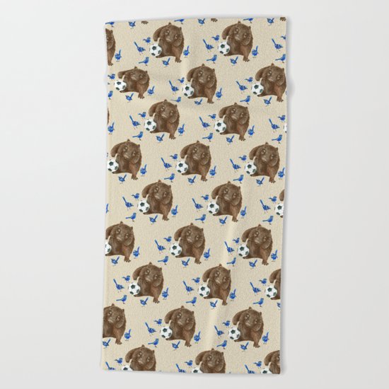 Blue wrens Wombat Football Beach Towel