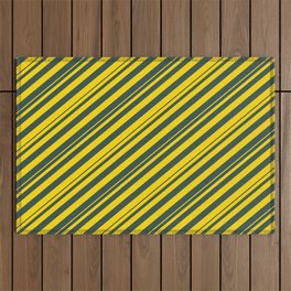 [ Thumbnail: Dark Slate Gray and Yellow Colored Lined Pattern Outdoor Rug ]