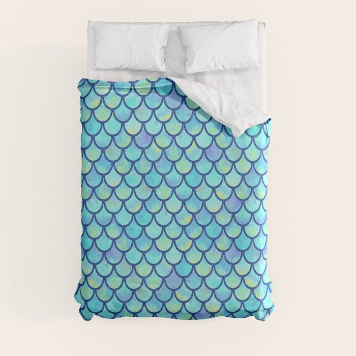 Blue Mermaid Scales Duvet Cover by ArtLovePassion Society6