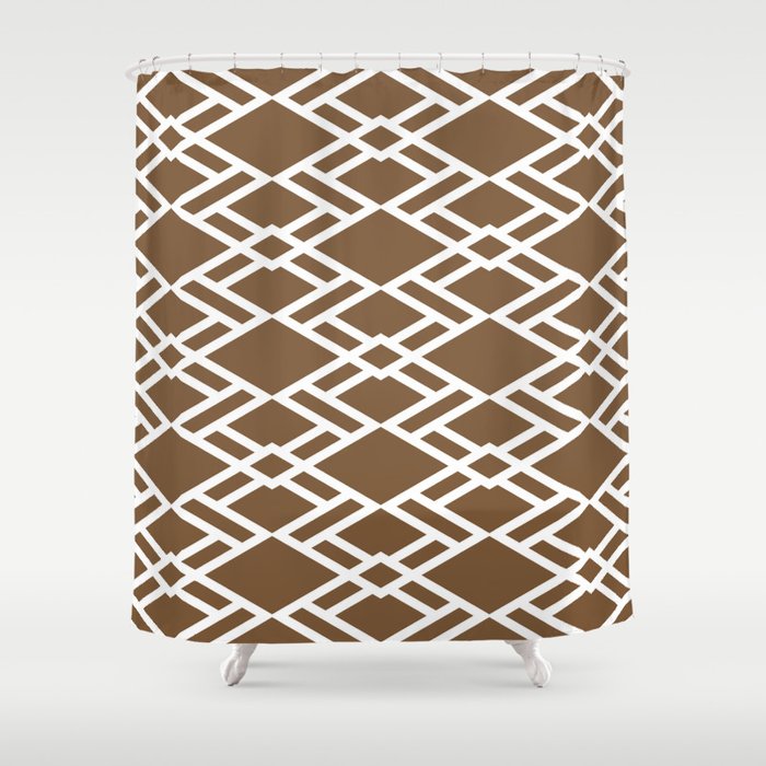 Brown and White Minimal Diamond Tile Pattern - Sherwin Williams 2022 Color Uber Umber SW 9107 Shower Curtain