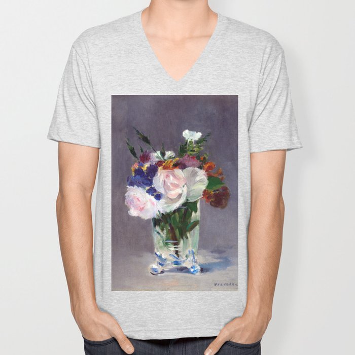 Edouard Manet Flowers In A Crystal Vase Unisex V Neck By Pdpress