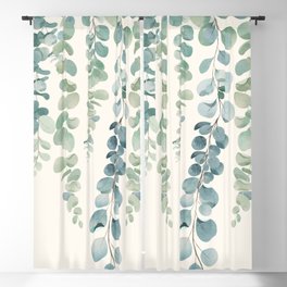 Watercolor Eucalyptus Leaves Blackout Curtains