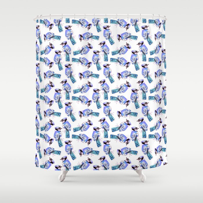 Blue Jay or Cyanocitta cristata watercolor birds painting Shower Curtain